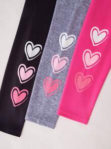 SHEIN Set de 3 piezas de mallas largas de capa base con estampado de corazones de unicolor sencillo y lindo para niña - Multicolor - Ver 5
