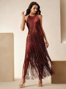 Anewsta Elegant Vintage Bohemian Fringe Maxi Dress, Suitable For Spring/Summer, Holidays, Festivals, Beaches, Parties, Easter