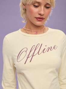 COUREZ Figurbetontes langärmliges Grafik-T-Shirt Sommeroutfit für Frauen/Lässig/Y2K/Lässig Musikfestival Vintage - Gelb - Übersicht 5