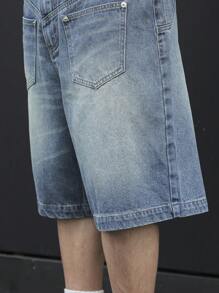 Manfinity EMRG 男士休闲纯色宽松口袋夏季牛仔短裤 - 藍色 - 查看 4