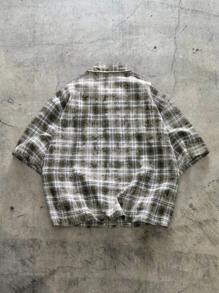 AXEPEAK 男士格子宽松梭织短袖衬衫，街头风，Emo - 彩色 - 查看 2