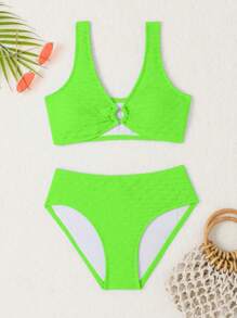 Teen Girls Bright Green Bikini Swimsuit Set - Green - View 5