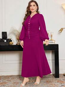 Modelyn Vestido de punto de sirena largo con cuentas en talla grande, elegante y entallado