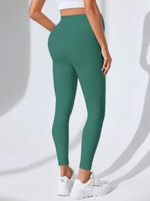 SHEIN Maternity Solid Color High Waist Seamless Yoga Leggings - Green - View 6