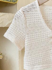 SHEIN LMoss Kids Young Girl Fitted Solid Color Knit Shirt - Apricot - View 4