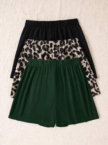 SHEIN VCAY 3 件套编织高腰宽松女式短裤、夏季短裤、海滩、夏季、沙滩装、复活节、海滩、春假、度假、音乐会波西米亚风、音乐节、热带度假 - 墨綠色 - 查看 5