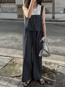 FRIFUL Women's Casual Loose Plain Color Wide Leg Jumpsuit, Summer Women Summer Clothing Woman S Summer Clothes Women Summer Sets Women S Summer Shirts Outfit