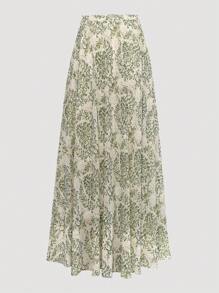 Franclia Plus Size Summer Fashion Leopard Printed Elastic Waist Chiffon Skirt, For Thanksgiving Maxi Women Skirt Fall Cloth For Women - Green - View 2