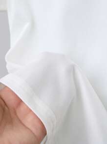 SHEIN 女士蝴蝶结印花圆领短袖褶皱休闲 T 恤 - 白色 - 查看 6