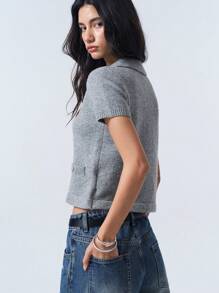 LYSMO 2025春夏新品Polo领短袖针织T恤 - 淺灰色 - 查看 2