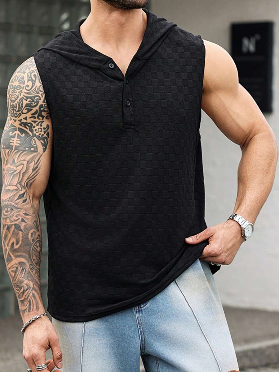 Manfinity Homme Plus Size Men's Hooded Jacquard Textured Top - Black - View 1