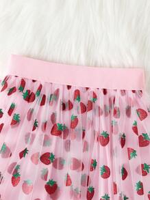 Girls Elegant Strawberry Foil Mesh Tutu Skirt