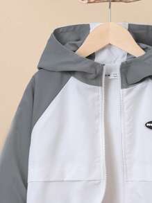 SHEIN Tween Boy 1pc Letter Patched Detail Raglan Sleeve Hooded Thermal Lined Coat - Grey - View 4