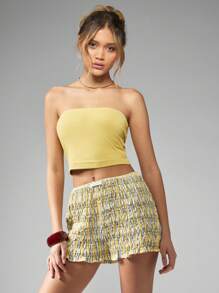MISSGUIDED 无肩带抹胸短款上衣夏季节日必备海滩度假俱乐部派对休闲基本款简约抹胸短款弹力上衣 - 芥末黃 - 查看 4