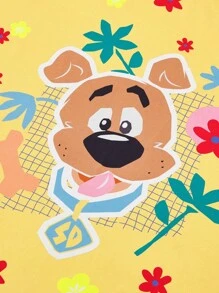 SCOOBY-DOO X SHEIN Fashionable Floral And Cartoon Dog Printed Square Scarf - Yellow - View 4
