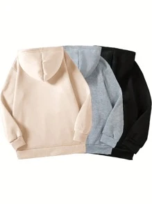 SHEIN 3pcs Teen Girl Leopard, Heart, Letter Graphic Loose Fit Comfortable Hooded Sweatshirts - Multicolor - View 2