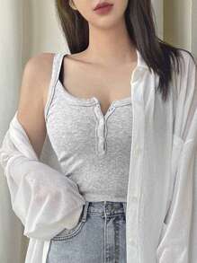 DAZY Women Crew Neck Rib Knit Slim Fit Sleeveless Tank Top - Light Grey - View 3