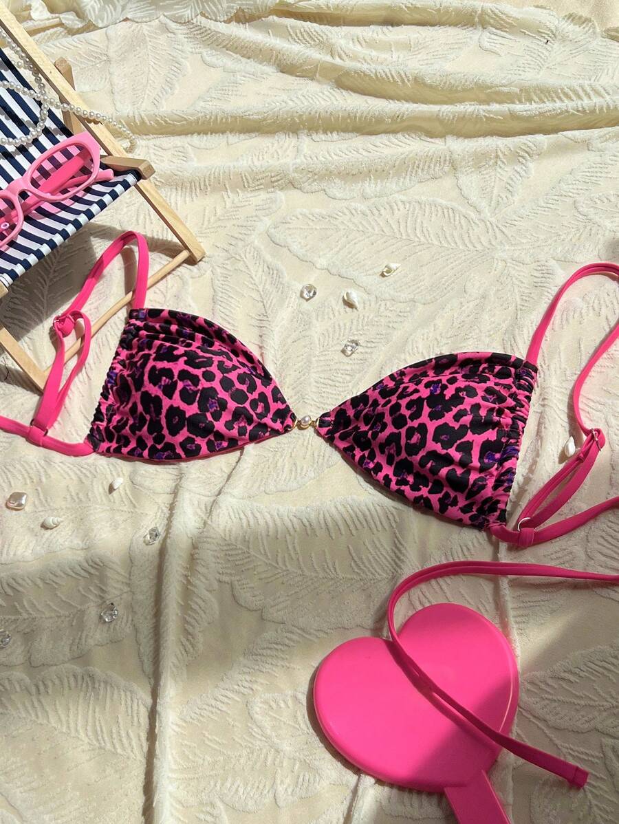 Swim Vcay Spaghetti Strap Leopard Print Bikini Top, Random Print - Multicolor - View 1