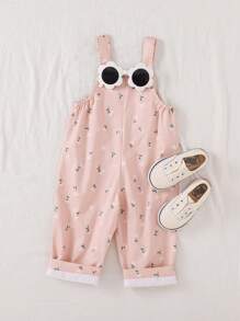 Souflis Souflis Baby Girl Infant 0-3Y Spring Summer New Arrival All-Match Versatile Daily Wear Ditsy Floral Jacquard Woven Bib Pants Jumpsuit