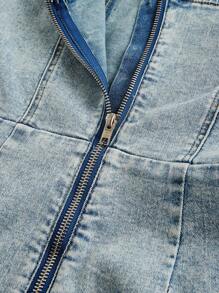 SHEIN MOD Women's Fashionable Sexy Solid Color Tube Top Denim Jumpsuit,Valentine's Day - Blue - View 3