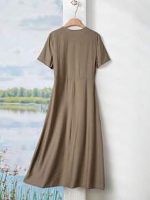 Rusticease Damen Knopf Design einfarbiges Kurzarm Lässig Kleid