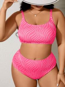 Swim Lushoire 2 bộ đồ bơi Tankini Jacquard cỡ lớn cho nữ, đồ bơi thời trang thường ngày cho kỳ nghỉ - Màu Hoa hồng đỏ - Xem 4