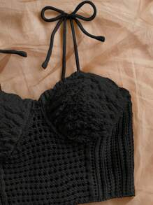 Soleia 女式纯色简约休闲吊带针织上衣，适合秋冬季女士日常穿着海滩度假春夏 - 黑色 - 查看 3