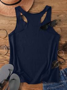 SHEIN LUNE Áo tank top nữ kiểu dáng thường ngày với họa tiết bướm và hoa, thích hợp cho mùa hè, phong cách thường ngày. - Màu xanh hải quân - Xem 2