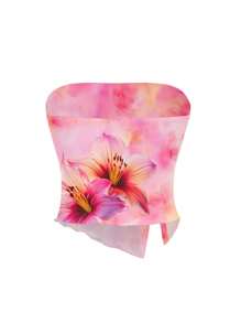 myriadwaveart Pink Floral Print Sleeveless Summer Top For Women, Boho Style - Multicolor - View 2