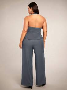 SHEIN BAE Pantalones largos de mujer de talla grande para primavera/verano, de corte holgado/ajustado, negros con bolsillos, de pierna recta y ancha, de oficina, de tiro bajo/medio, aptos para salidas de San Valentín, meriendas, trabajo, escuela, carnavales, playa, vacaciones, vuelta al cole, chica cool