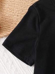 SHEIN Young Girl Solid Tee & Print Belted Wide Leg Pants Leopard Print Pantscheetah Print Pantscasual Two Pieces Set - Hot Pink - View 3