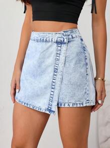 SHEIN Tall Shorts vaqueros de mujer, falda-pantalón ajustada casual, azul