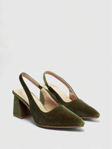 CUCCOO BIZCHIC Zapatos formales de cuero sintético con punta puntiaguda, tacón grueso y correa de velilla, apropiados para el trabajo, fiestas y vacaciones, color verde - Verde Oliva - Ver 3
