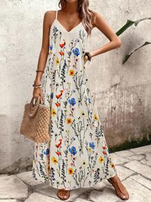 Breezaya Váy Maxi rộng rãi in hoa cỡ lớn cho nữ, mùa hè - Nhiều màu - Xem 6