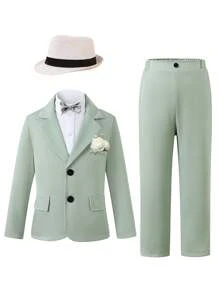 SHEIN 2pcs Tween Boy Formal Suit Set - Blazer Jacket + Trousers, Formal Attire For Birthday Party, Wedding, Christening, Birthday, Graduation