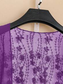 SHEIN LUNE Plus Size Women Floral Embroidery Mesh Top, Casual Holiday Wear