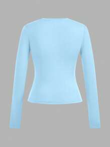 SHEIN EZwear 4 件套女士长袖圆领紧身长 T 恤套装，休闲风格适合夏季 - 彩色 - 查看 9
