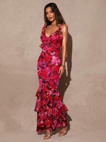 Silquee Women's Elegant Floral Print Ruffle Hem Backless Dress - Multicolor - View 6