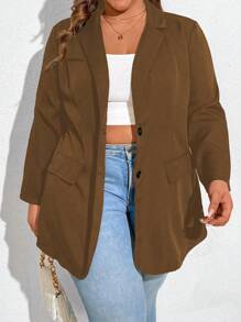 SHEIN CURVE+ Blazer casual tinta unita di taglie comode