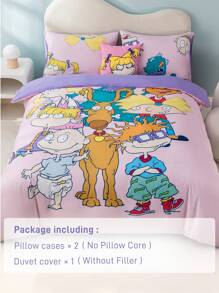Nick 90s X SHEIN Cartoon Print Reversible Duvet Cover Set
