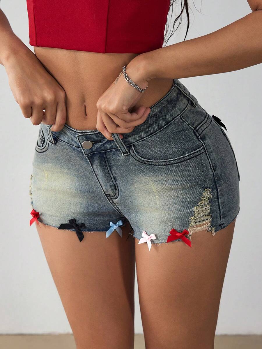 SHEIN EZwear Shorts vaqueros de moda para mujer, apropiados para el verano - Azul - Ver 1
