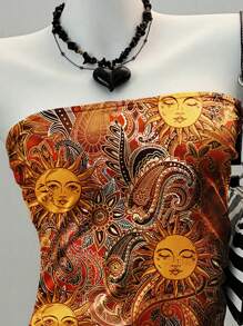 SHEIN EZwear Casual Minimalist Allover Grunge Style Cashew Flower & Paisley Pattern Women Summer Beach Festival Wear - Multicolor - View 4