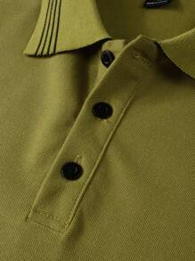 Manfinity Homme Men's Summer Casual Contrast Trim Short Sleeve Polo Shirt Polo Shirts For Men Collar - Olive Green - View 3