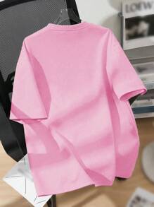 SHEIN EZwear Camiseta de manga corta con cuello redondo y gráfico de cerezas de talla grande, corte casual y holgado para mujer, para el verano - Rosa Pálido - Ver 5