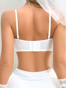 NudeFit 1pc Seamless Solid Color Wireless Adjustable Strap Removable Padded Net Insert Women Wedding Casual Comfort Bra - White - View 2