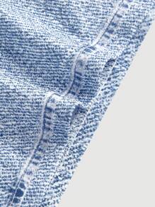 SHEIN MOD Große Größen Shorts mit Schleifendekor & Denim-Effekt-Print Sommer-Outfits für Frauen Shorts, weiße Schleifendekor, Vintage-Blau wie ein Cowboy, - Verschiedenfarbig - Übersicht 4