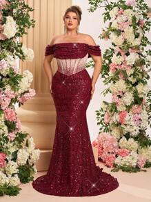 Glamrae Robe de soirée longue de luxe avec épaules transparentes et cristaux strass à la taille, look sirène pailleté élégant, parfait pour une invitée de mariage