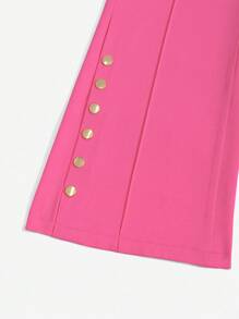 SHEIN Clasi Women's Solid Color Button Decorated Pants, Fashionable For Summer - Hot Pink - View 3