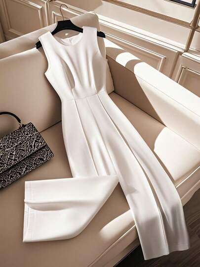 Franclia Women's Elegant White Sleeveless Jumpsuit, Spring/Summer