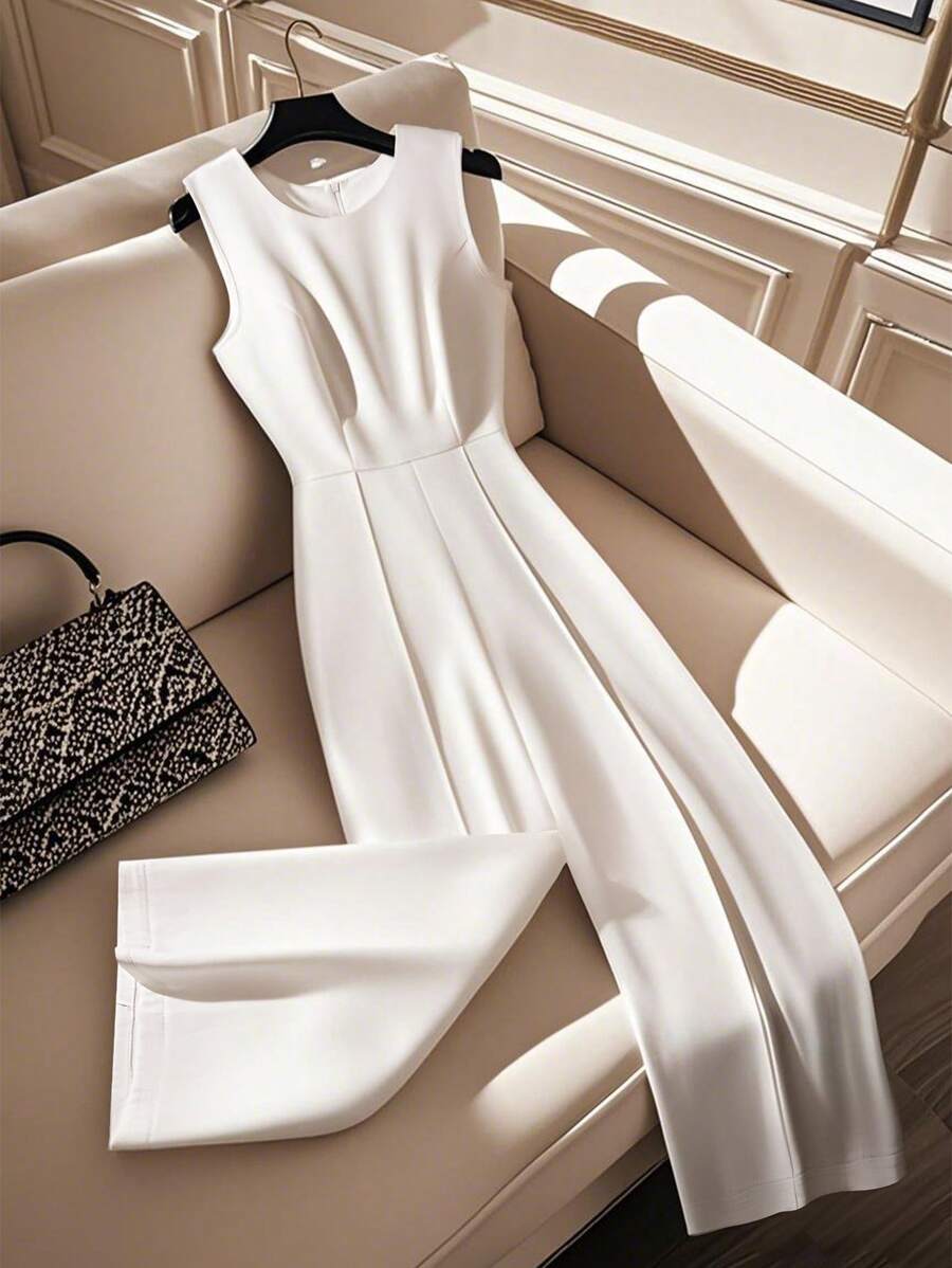 Franclia 女士优雅白色无袖连体裤，春夏